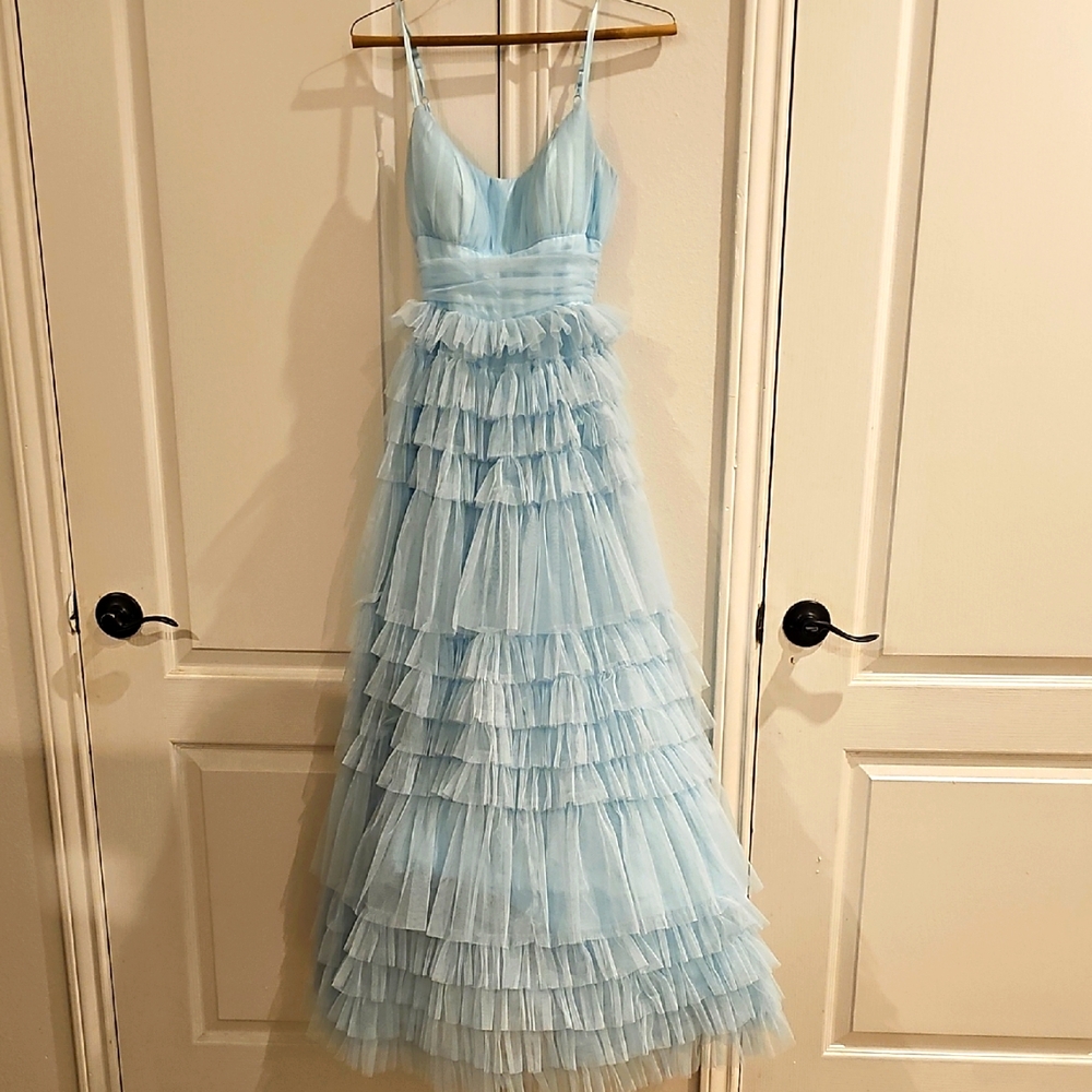 Elegant Light Blue Tiered Dress